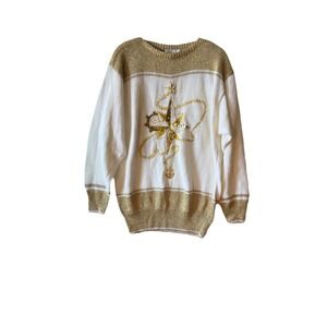 Madeleine angora blend sweater with a nautical compass rose and anchor Charm L